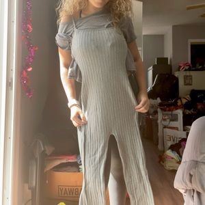 HERA COLLECTION Grey Ribbed Bodycon Jumpsuit Size Small